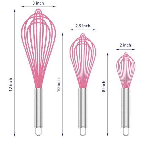 Image of OYV Pink Silicone Whisk, Professional Whisks For Cooking Non-Scratch, Stainless Steel & Silicone Wisk, Plastic Rubber Whisk Tool For Nonstick Cookware Pans, Silicon Wisks Set of 3