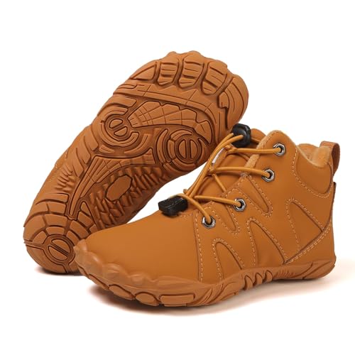 Kids Barefoot Shoes Fur Lined Zero Drop Sole,Unisex-Child Wide Toe Box Hiking Boots,Boys Girls Anti-Slip Waterproof Minimalist High Top Snow Boots (Toddler/Little Kids/Big Kids)