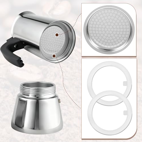 Image of Moka Pot Replacement Parts, KPS-SR Moka Express 9 Cup Upgraded Replacement Filter and 2 Silicone Gaskets for Moka Pots, Compatible with KPS7-9, KPS61-9