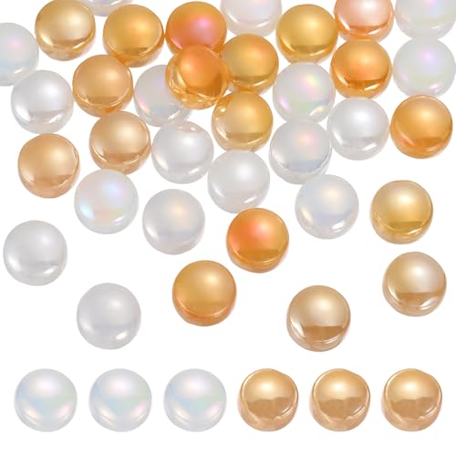 Image of sourcing map 12mm Glass Mosaic Tiles, 300g Round Iridescent Glass Pieces Recycled Mosaic Tile Bulk for Vase Flower Pots Aquarium Decor Garden Project DIY Art Craft, White Gold Colors