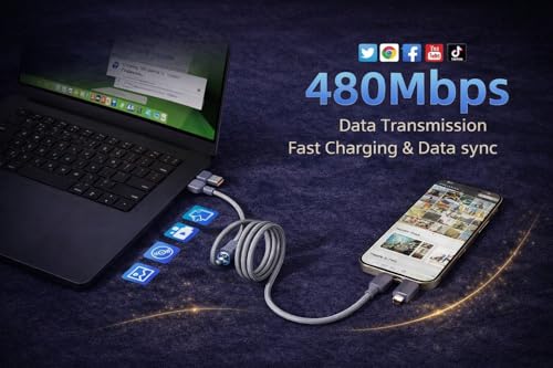 TeraaBliss 240W Magnetic USB C Cable 1.2M, Grey 70 g - Image 7