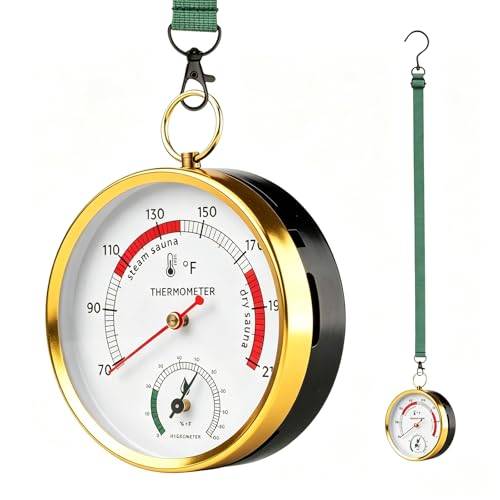 Andelov Sauna Thermometer and Hygrometer (Fahrenheit) with Lanyard Mount, Portable Temperature & Humidity Monitor for Steam Sauna Tent, Infrared/Outdoor/Indoor/Home Sauna Accessories