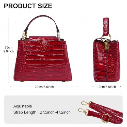 Image of TRBSXRT Small Satchel Bag for Women - Crocodile Leather Purse Classic Crossbody and Shoulder Bag