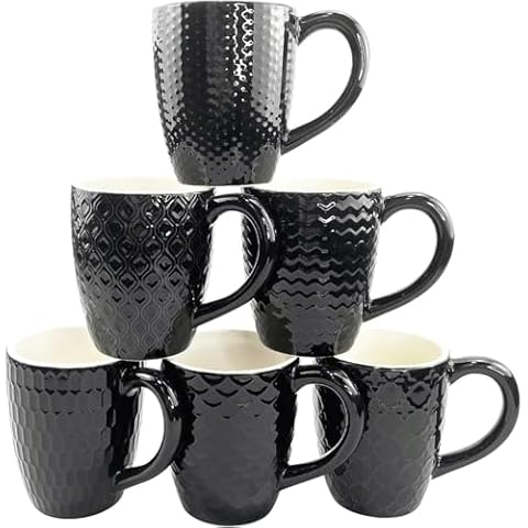 Hoikwo 12oz Black Bone China Mugs Set Cover
