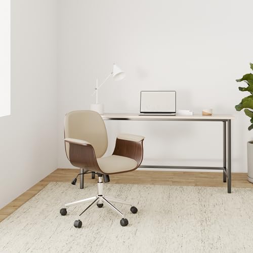 vidaXL Cream Artificial Leather Office Chair with Bent Wood Frame and Adjustable Height - Comfortable Seating for Workplace or Home Office2