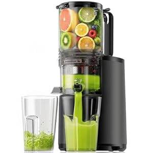 Cold Press Juicer Machines, EUHOMY 5.5″ Wide Feed Chute, Slow Masticating Juicer for Whole Vegetables and Fruits, 99.6% High Juice Yield, Easy to clean, Juicer Machines with BPA Free, Black