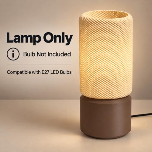 Image of Round Table Lamp | Table Lamp for Bedroom, Living Room and Study Room | Modern LED Bedside Table Lamp for Home Decor | Off-White and Dark Brown | 29.5 x 13 x 13 cm (Without Bulb)