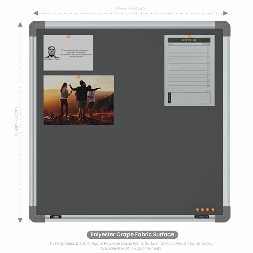 Image of Scholar Art Metis 2x2 Feet Bulletin Notice Board for Wall & Study Table | Vibrant & Versatile Crape Cloth + High Density Soft Board for Pinning Photos, Sticky Notes & Reminders (Grey)