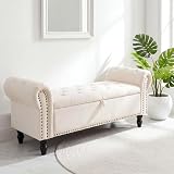 Clevich 70L Sitzbank mit Stauraum, Bettbank, große Gesteppte Aufbewahrungsbank mit Knöpfen, Samt Fensterbank mit Schuhschrank, Geeignet für Schlafzimmer, Eingangsbereich oder Kleiderschrank, Beige