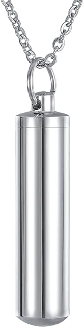 HooAMI Stainless Steel Cylinder Urn Pendant Necklace - Memorial Ash Keepsake - Cremation Jewellery