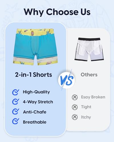 Image of maamgic Boys Swim Trunks with Compression Liner Quick Dry Swim Shorts Anti-Chafe Boy Bathing Suit