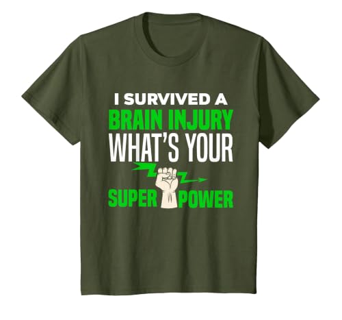 I Survived Brain Injury Awareness, TBI, Brain Injury Survivor T-Shirt, Youth, Olive Green, Large