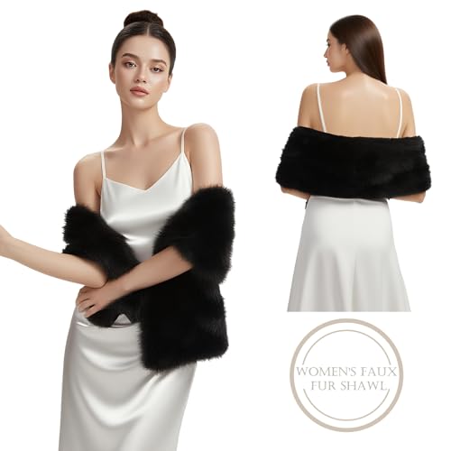 Faux Fur Shawl Wraps for Women Sleeveless Winter Fur Wrap Neck Warmer 1920s Faux Fur Stole for Bridal Wedding Party2