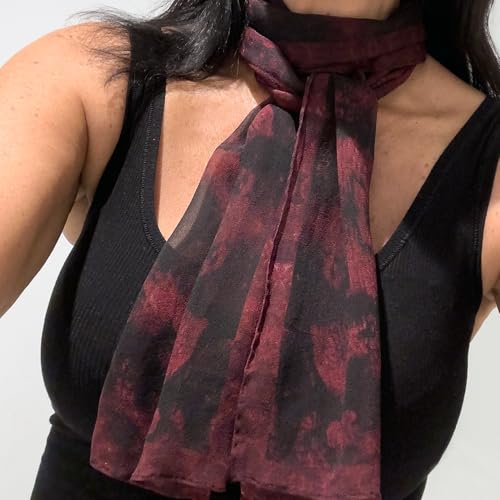 Silk Georgette Scarf, 9" x 63", Red Coral Print, 100% Silk3