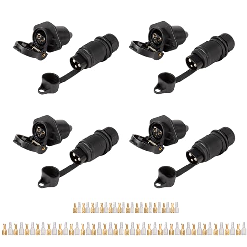 TAEUYYM 4 Pcs Enchufes Remolque 3 Pines y Zócalo Remolque 3 Pines, 12V Enchufe Zócalo Tractor 3 Pines Conector Impermeable, para Tractor Camión RV Autos Conectores Remolque (4 Pcs)