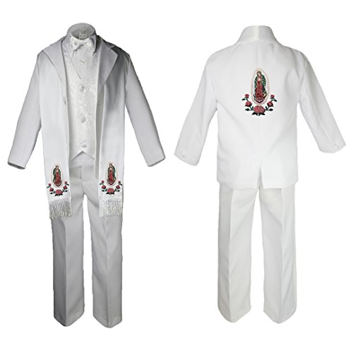 Image of Baby Boy Baptism Formal Paisley Suit Gold Guadalupe Maria on Stole & Back SM-20