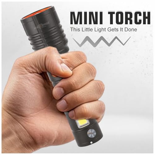 Image of Pick Ur Needs Rechargeable 100W Aluminium Body Home Emergency Mini Search Torch Light Zoomable with 3 Mode + Side COB with 2 Mode 1200mAH Battery