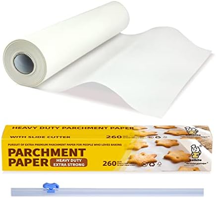 Katbite Parchment Paper Roll for Baking, 15 in x 210 ft 260 Sq.Ft, Heavy Duty Baking Paper with Slide Cutter, Easy to Cut & Non-stick Cooking Paper for Bread, Cookies, Air Fryer, Steaming, Grilling