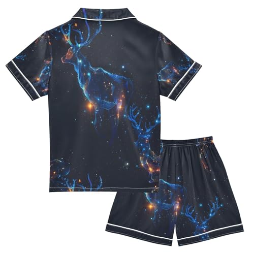 senya A Deer Of Starry Sky Satin Summer Pajama Sets Silk Short Sleeve Button Down Sleepwear2