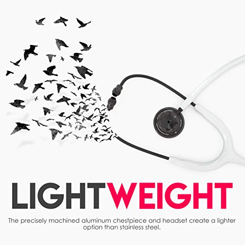 Image of MDF Instruments, Acoustica Lightweight Stethoscope for Doctors, Nurses, Students, Home Health Use, Adult, Dual Head, White Tube, Black Chestpiece-Headset, MDF747XPBO29 | Dual Head, rotating chestpiece, Lifetime warranty, Free-Parts-for-Life, Latex-free, For doctors, nurses, students home health