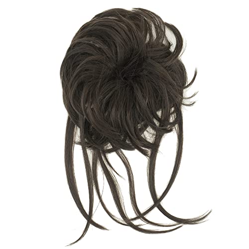 IMISSU 2PCS Messy Hair Bun Piece Updo Long Scrunchies Wrap Ponytail Extension Wavy Hairpieces Chignon Headband (2PCS Brown) - Image 2