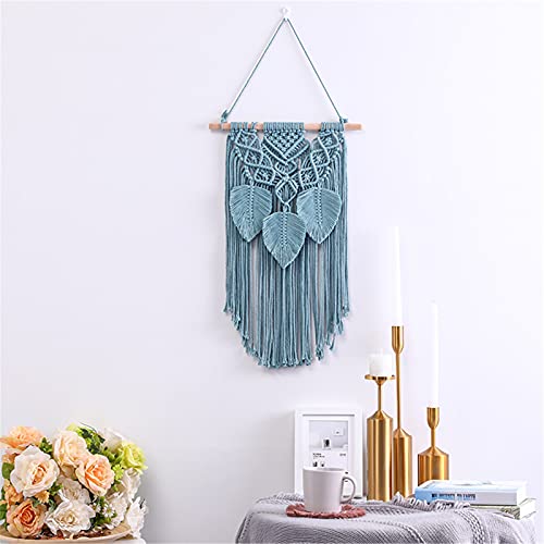 RAILONCH Macramé wandtapijt, bladkwast, wandtapijt, boho, decoratief geweven tapijt, wanddecoratie (grijs) - Afbeelding 5
