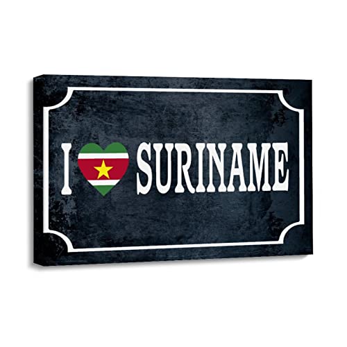 Yelolyio Toile murale « I Love Suriname » – Impressions sur toile à thème drapeau du Suriname – Affiches d'œuvre d'art pour décoration murale moderne à thème drapeau du Suriname – Affiches d'œuvre