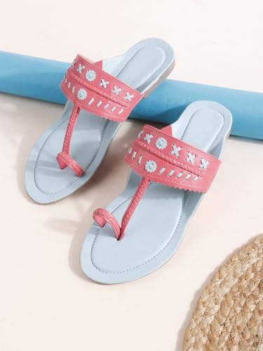 Image of SilverArrow womens Folk Bella Fashion Sandals|Kholapuri Style Flat With Open Back |Casual Wear