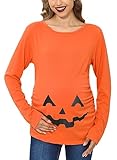 Halloween Women's Maternity Pregnant Pregnancy Costume Crewneck Cute Shirts Jack O' Lantern Pumpkin Face Orange M