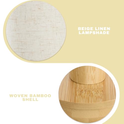 Image of Bedside Lamps Set of 2, Bamboo Small Table Lamp for Nightstand | 10'' Minimalist Nightstand Lamps, Modern Desk Lamp for Bedroom, for Living Room, E26, Natural