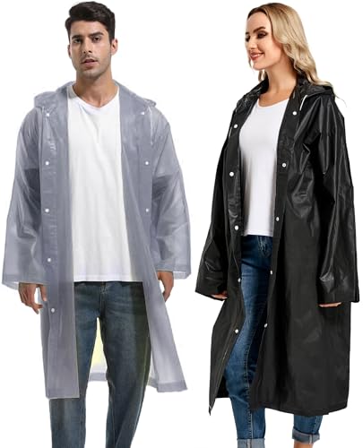 Image of Rain Ponchos for Adults Reusable Raincoats Survival Heavy Duty Military Impermeable 2 Packs Rain Coat