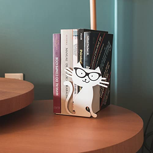 Suporte Aparador Livros Gato Branco