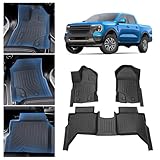 Sunsdrew Floor Mats for 2019-2023 Ford Ranger SuperCrew Accessories, All Weather Car Mats 2 Rows Floor Liners TPE Rubber Raised Edge