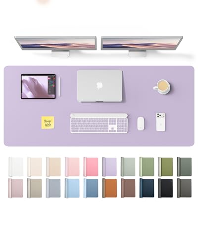 Image of YSAGi Leather Desk Pad Protector, Office Desk Mat, Large Mouse Pad, Non-Slip PU Leather Desk Blotter, Laptop Desk Pad, Waterproof Desk Writing Pad for Office and Home (Light Purple,55 inch x 17.2 inch)
