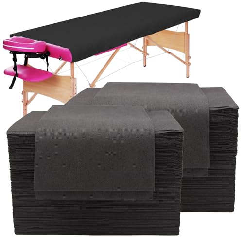100PCS Large Disposable Massage Table Sheets 31 X 79 Black Breathable Disposable Bed Sheets for Massage Beauty Salon SPA Bed Sheets Lash Wax Tattoo Bed Covers Soft Non Woven Fabric