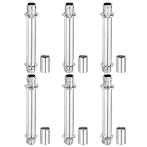 Image of PATIKIL Straight Pipe Lamp Stems Rod Kit, 6 Set M10 Carbon Steel 70mm(2.76 inch) Long Double End Thread Rod with Coupling Nuts Sleeve Connector for Table Lamps Chandeliers, Silver Tone