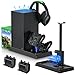 Charging Stand with Cooling Fan for Xbox Series X Console & Controller,Vertical Dual Charger Station Dock Accessories with 2 x 1400mAh Rechargeable Battery & Cover,Headset Stand &10 Game Slots
