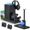 MENEEA Cooling Fan & Charging Stand for Xbox Series X Console & Controller,Vertical Cooler System Dual Charger Station Dock Accessories with 2 x 1400mAh Rechargeable Battery for Xbox Series X