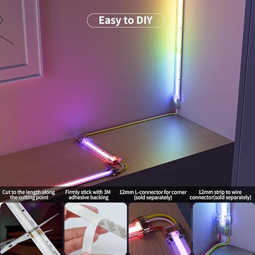 Image of MIWISE RGB Smart IC COB LED Strip Light,20ft Color Chasing Flexible DC24V LED Tape Light,WS2811 Addressable RGB Ribbon,for Party /Home /Office DIY Lighting Projects(Power Supply&Controller NOT Included)