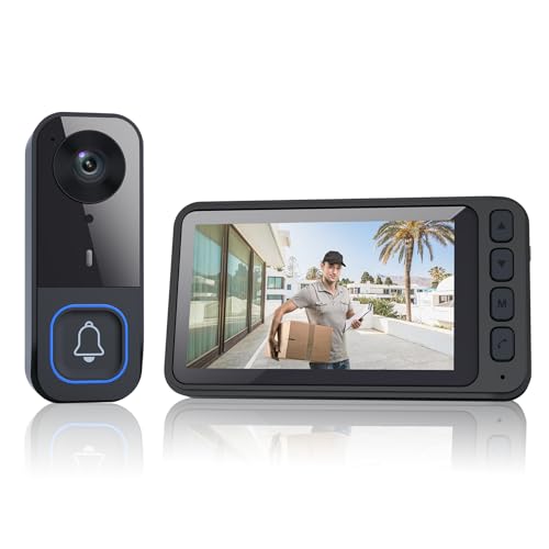 TKMARS Sonnette sans Fil avec Camera,1080P Sonnette sans Fil Exterieur 2,4 GHz avec Écran 4,5 Pouces, 120m Portée, Double Audio, Vision Nocturne...