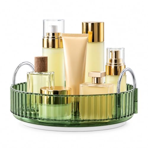 Image of JD Fresh 1 Tier Makeup Organizer 360 Rotating Cosmetic Storage Box Vanity Organizer Stand with Drawers for Lipstick Nail Polish Skincare Dressing Table Bathroom Organizer (Light Green)