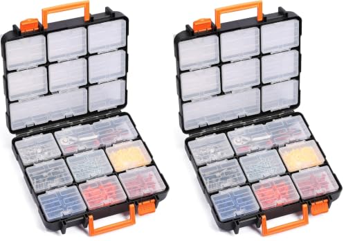 Image of Mayouko 16 Compartments Detachable Toolbox Organizer,Hardware Organizer Box with Removable Sections,Carrying Storage Case for Patts,Screws,Bolts,Nuts,Toys (Pack of 2)