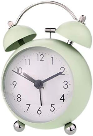 PILIFE 3” Small Twin Bell Alarm Clock,Cute with Backlight and Loud Alarm to Wake You Up,Silent Working Perfect for Bedroom and Work(Light Green)