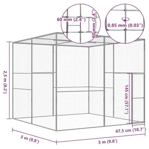 vidaXL Katzenkäfig 3x3x2,5m Verzinkter Stahl Katzengehege Haustierkäfig Käfig