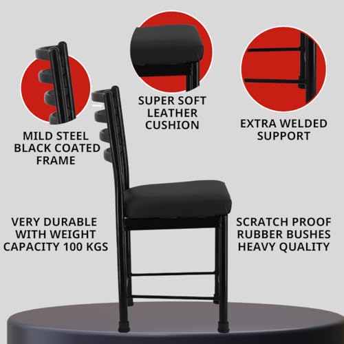 Image of Zidle Asphalt pre Assembled Extra Support Set of 2 Dining Visitor Faux Leatherette seat Cushion Chair for Living Room| Home | Restaurant |Powder Coated Metal Legs Black Coated Pacific Blue seat