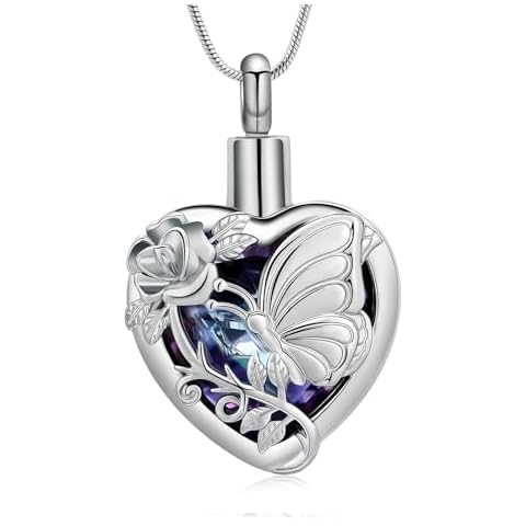 Hearbeingt Cremation Jewelry Butterfly Urn Necklaces for Ashes for Women Memorial Keepsake Heart Urn Pendant for Human Pet Ashes Cover