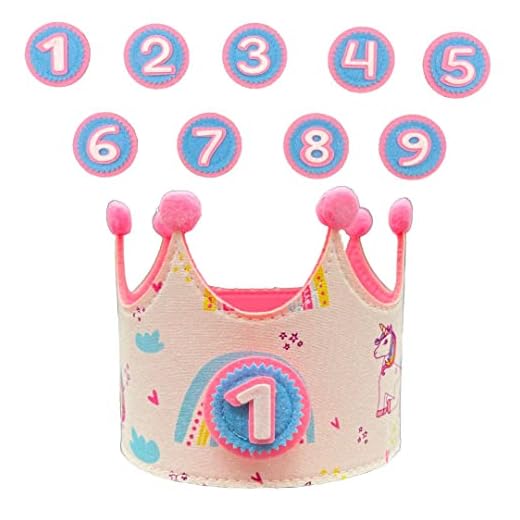 Corona Primer Cumpleaños Unicornio Bebe Infantil - Corona Cumpleaños tela niño niña Números Intercambiables 1 a 9 - Regalo Original Bebe - Gorro Tela Niño Fiesta - Corona Cumpleaños Fiesta Infantil.