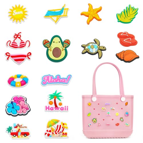16 Pcs Accessories for Bogg Bag, Rubber Summer Decoration for Bogg Bag Charms, Compatible with Women Rubber Beach Bag Tote Handbag