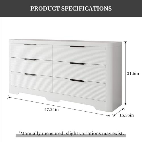 Image of FUSUNBAO Fluted 6 Drawer Dresser, Modern Wood Dresser for Bedroom,TV Stand,Thickened Curved Profile Design,Bedroom,Entryway,Wood Drawer Organizer (White Oak)