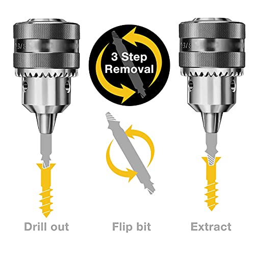Damaged Screw Extractor - Remover for Stripped Head Screws, Nuts & Bolts | Set of 6 | Drill Bit Tools for Easy Removal of Broken & Rusty Hardware | Hardened High Speed Steel (HSS)